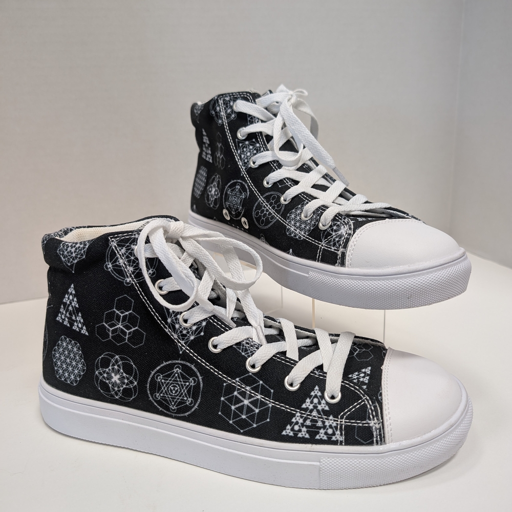 Black and White Geometric High-Top Sneakers